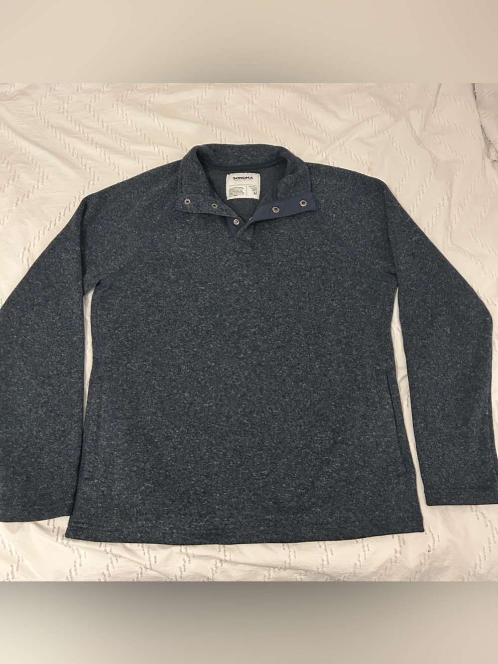 Sonoma Men’s Front Snap Brushed Fleece Pullover Jacket Blue M Soft Warm POCKETS